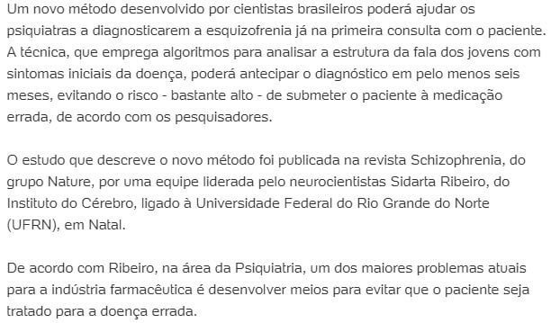 psicologiasdobrasil.com.br - Cientistas desenvolvem método que diagnostica esquizofrenia na primeira consulta.