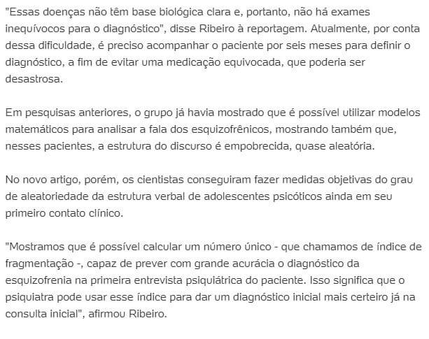 psicologiasdobrasil.com.br - Cientistas desenvolvem método que diagnostica esquizofrenia na primeira consulta.