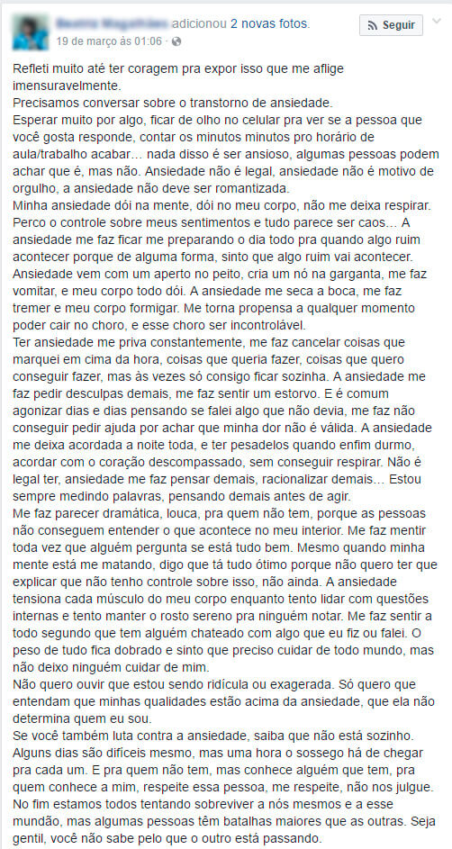 psicologiasdobrasil.com.br - Desabafo no Facebook faz alerta para que o distúrbio de ansiedade seja levado a sério