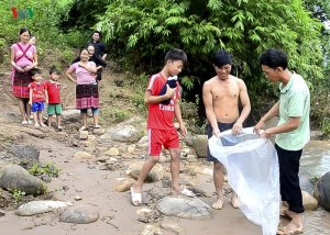 contioutra.com - Crianças de uma vila no Vietnã atravessam rio de águas bravas em sacos plásticos para chegar à escola