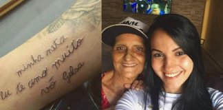 Neta tatua o primeiro bilhete escrito pela avó, alfabetizada aos 73 anos