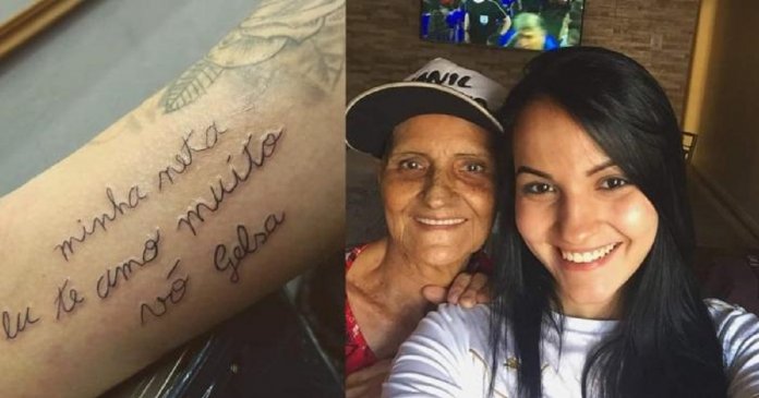 Neta tatua o primeiro bilhete escrito pela avó, alfabetizada aos 73 anos