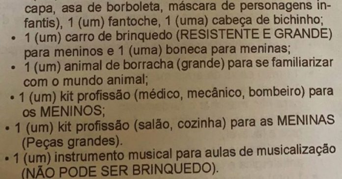 Lista de material escolar causa polêmica: kit de médico para meninos e cozinha para meninas