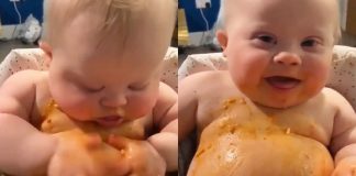 Bebê com Down faz bagunça no jantar e vídeo viraliza