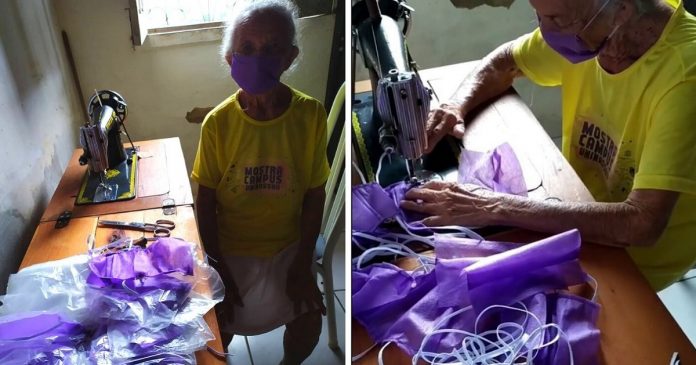 Vovó de 87 anos está confeccionando máscaras de proteção para distribuição no MA