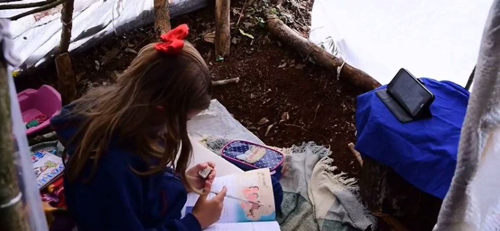 psicologiasdobrasil.com.br - Sem internet, menina monta barraca em sítio vizinho para estudar durante pandemia