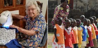 Vovó de 99 anos costura roupas diariamente para crianças carentes da África