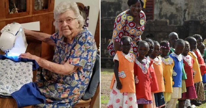 Vovó de 99 anos costura roupas diariamente para crianças carentes da África