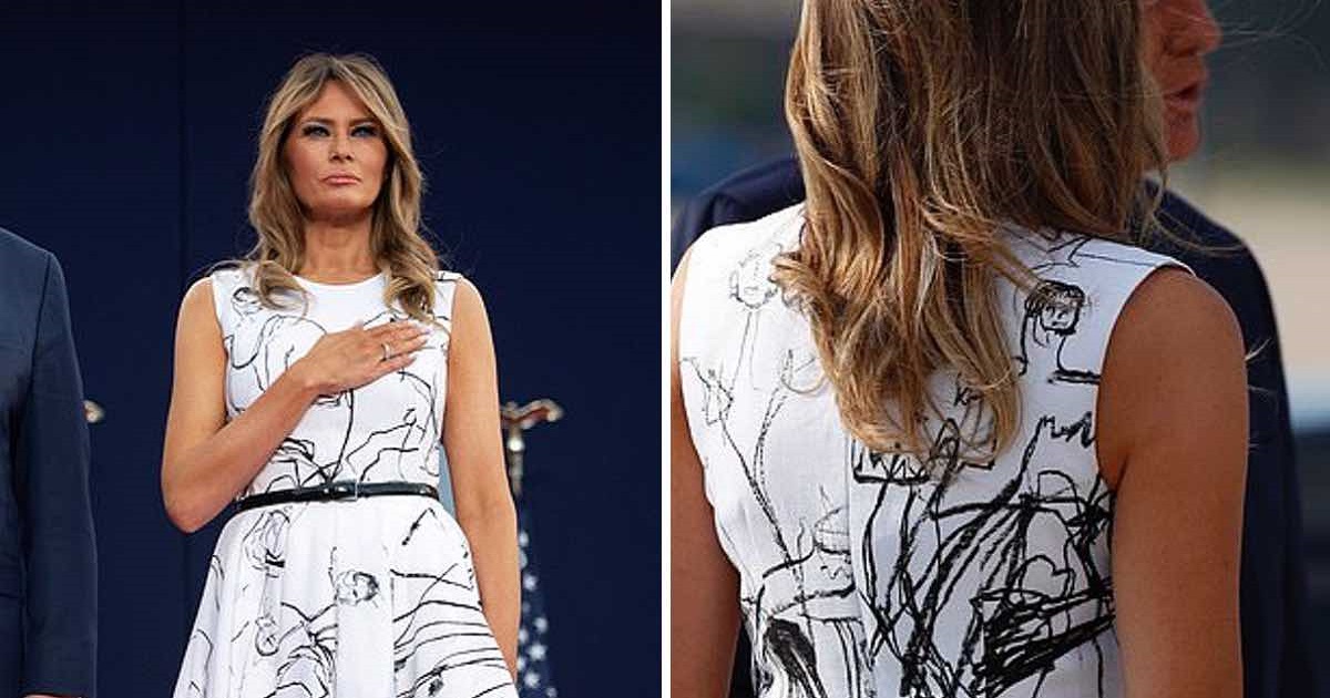 Melania Trump usa vestido estampado com desenhos de crianças vítimas de abuso