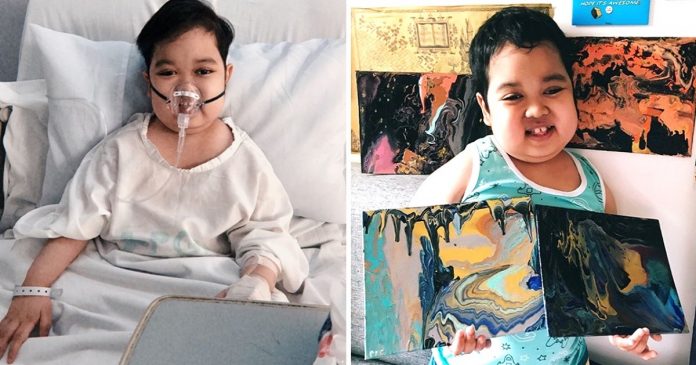 Garotinho com câncer faz pinturas para ajudar hospitais. Sentiu que devia algo a eles