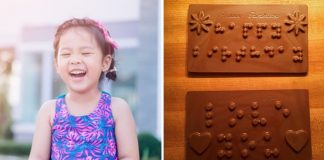 Mãe faz barras de chocolate com mensagens em braile para a filha com dificiência visual