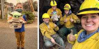 Menininho envia seu Baby Yoda para alegrar bombeiros que estão apagando incêndios florestais