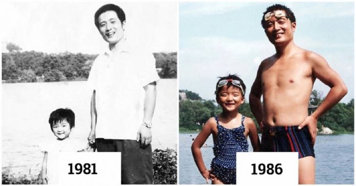 Pai e filha tiram fotos no mesmo lugar anualmente há 40 anos