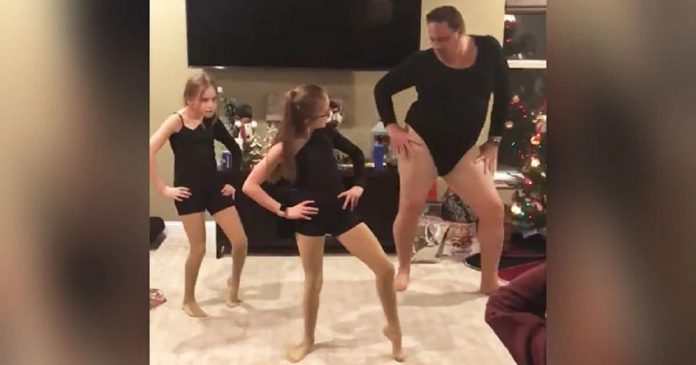 Pai veste colant e dança ‘Single Ladies’ com as filhas para vê-las felizes. A internet foi à loucura!