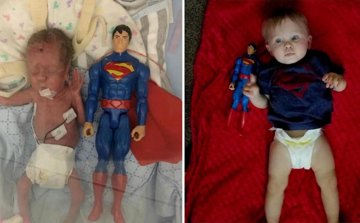 psicologiasdobrasil.com.br - Bebê que nasceu do tamanho de um boneco do Superman agora posa para fotos a cada aniversário com seu ajudante