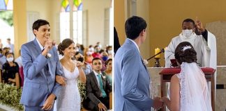 Padre oficializa o casamento em língua de sinais para um casal com deficiência auditiva