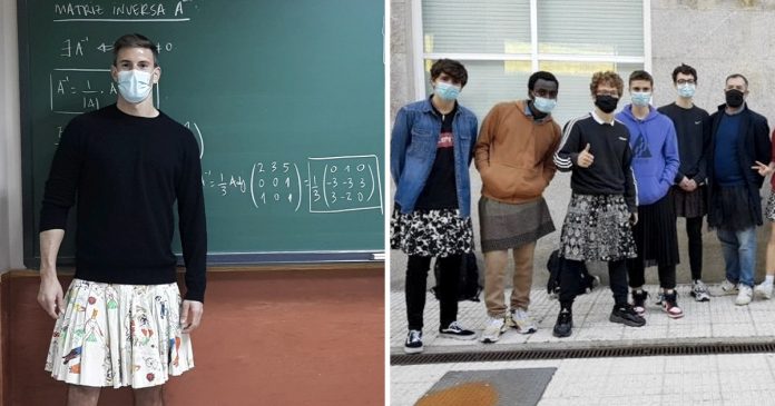 Professores espanhóis dão aulas usando saias para combater o preconceito