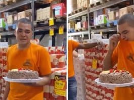 Rapaz vai às lágrimas ao receber bolo de aniversário no trabalho: “Nunca fizeram isso por mim”