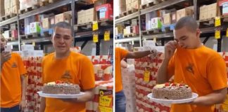 Rapaz vai às lágrimas ao receber bolo de aniversário no trabalho: “Nunca fizeram isso por mim”