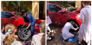 Escola australiana ensina meninas a trocarem pneus de carros