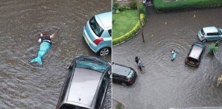 ‘Sereia’ é vista em área alagada durante temporal na Escócia