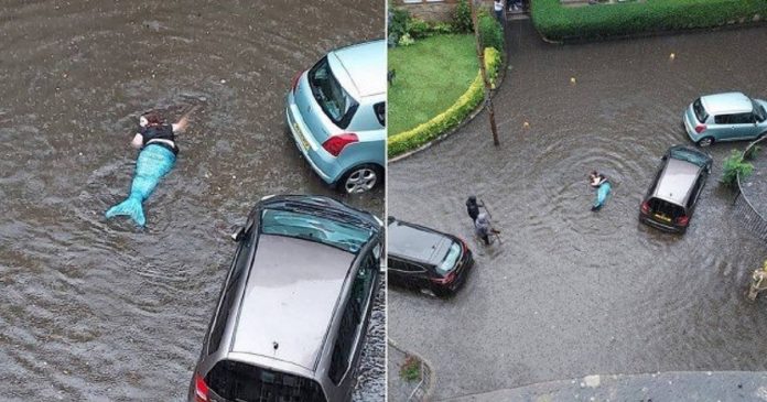 ‘Sereia’ é vista em área alagada durante temporal na Escócia