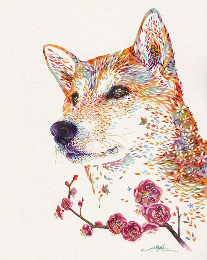 psicologiasdobrasil.com.br - Artista japonês cria belas pinturas em aquarela de animais cheios de elementos da natureza