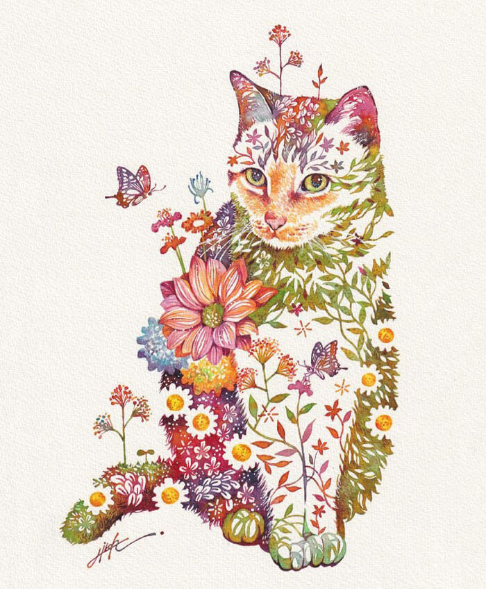 psicologiasdobrasil.com.br - Artista japonês cria belas pinturas em aquarela de animais cheios de elementos da natureza