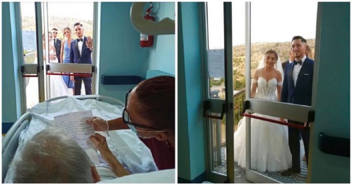 Casal celebrou seu casamento em um hospital para que o avô do noivo pudesse estar presente