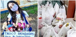 Menina de 9 anos troca seus brinquedos por alimentos para famílias carentes