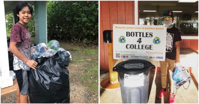 Garoto de 13 anos recicla garrafas para financiar faculdade para alunos de baixa renda