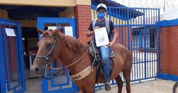 Menino que ia à escola a cavalo pra entregar as tarefas recebe prêmio de melhor aluno