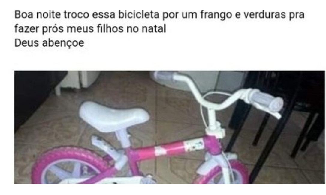 psicologiasdobrasil.com.br - Mãe ofereceu bicicleta da filha em troca de frango e acabou recebendo doações para ceia da família