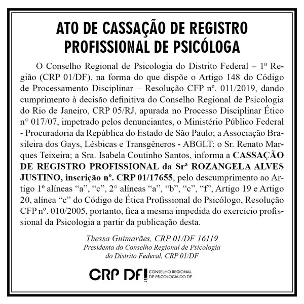 psicologiasdobrasil.com.br - Psicóloga que oferecia terapia de "cura gay" tem registro profissional cassado pelo CRP do DF