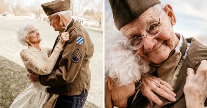 Idosa voltou a usar vestido de noiva para comemorar 70 anos de casamento com o marido