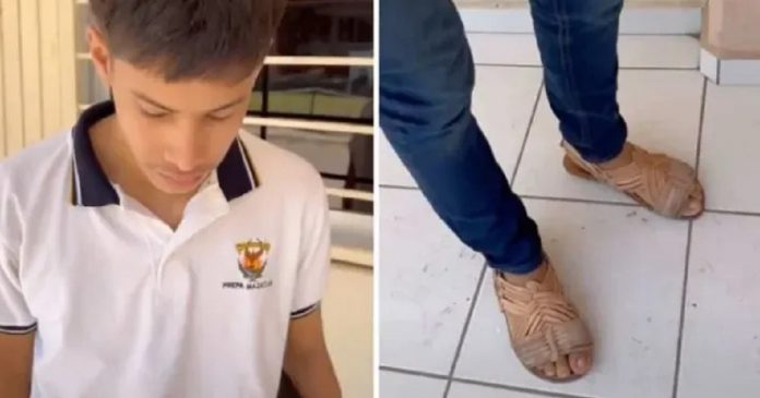 Menino debocha de colega por usar tênis falsificados e pai o faz ir para a escola com calçados humildes