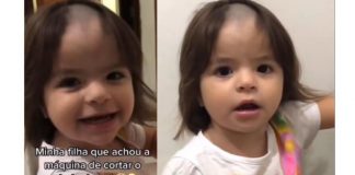 Garotinha encontra máquina do pai e raspa o próprio cabelo; veja o vídeo!