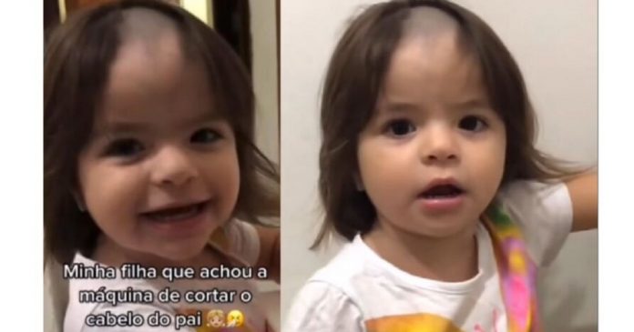 Garotinha encontra máquina do pai e raspa o próprio cabelo; veja o vídeo!