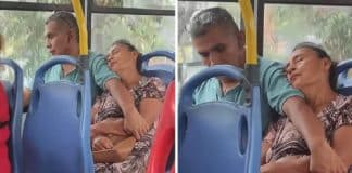 Marido é flagrado segurando braço da esposa para que ela possa descansar: “Este homem foi criado por uma rainha”