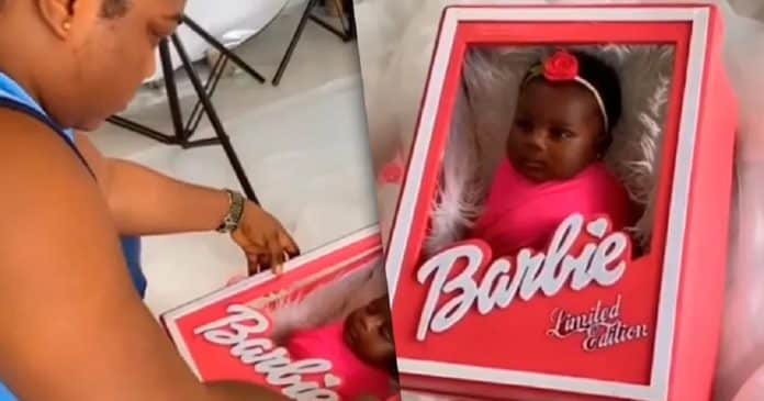 Mulher fotografa bebê em caixa da Barbie e imagens viralizam na web