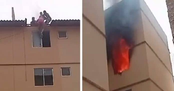 Vizinhos salvam mulher pela janela do apartamento durante incêndio em prédio na Grande BH