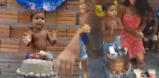 Garotinho que comemorou aniversário com bolo de areia ganha festa surpresa com doces de verdade