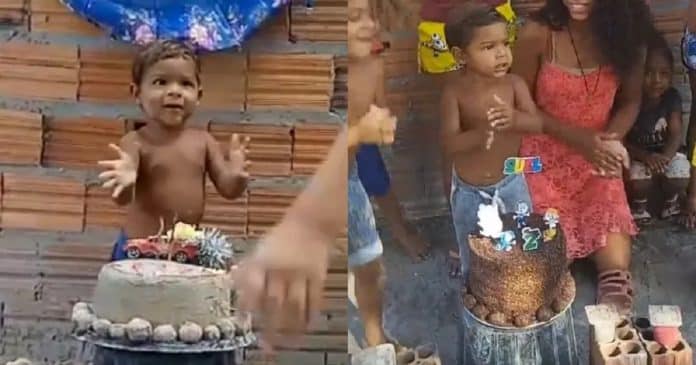 Garotinho que comemorou aniversário com bolo de areia ganha festa surpresa com doces de verdade
