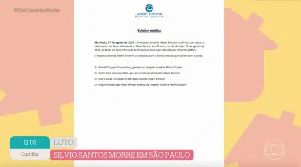 psicologiasdobrasil.com.br - Hospital divulga boletim médico e causa da morte de Silvio Santos